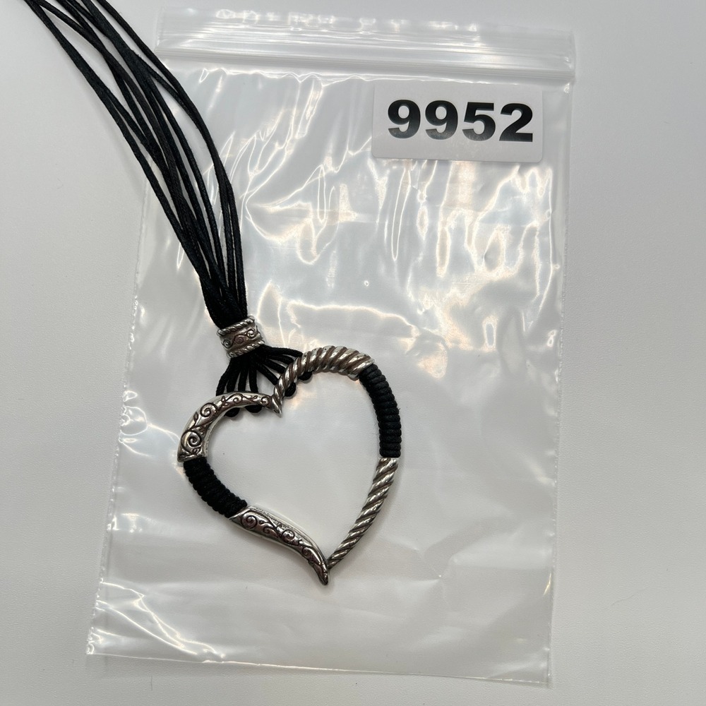 Brighton Heritage Heart Corded Necklace Black Silver Plated Multi Strand - Picture 11 of 11